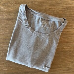 Cozy Earth Men's Bamboo Stretch-Knit Lounge Tee-Front Pocket-Heather Grey-Size M